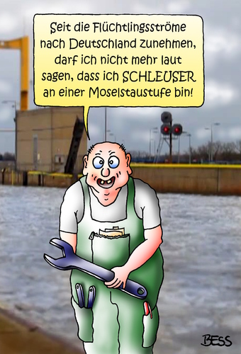 Cartoon: Schleuser (medium) by besscartoon tagged staustufe,asyl,schleuser,flüchtlingsströme,flüchtlinge,flüchtlingsdrama,syrien,deutschland,bess,besscartoon