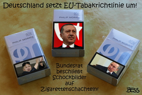 Cartoon: Schockbilder (medium) by besscartoon tagged besscartoon,bess,horrorbilder,gesundheit,schockbilder,tabak,tabakrichtlinie,nordkorea,un,jong,kim,türkei,erdogan,russland,putin,deutschland,eu,zigaretten,rauchen