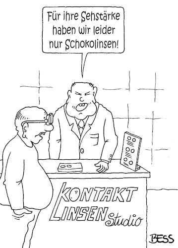 Cartoon: Schokolinsen (medium) by besscartoon tagged schokolinsen,kontaktlinsen,sehen,brille,sehstärke,optiker,bess,besscartoon