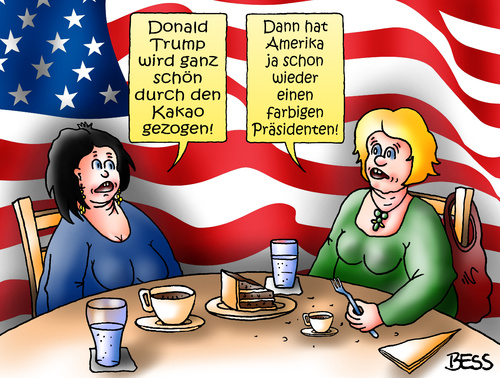 Cartoon: schon wieder (medium) by besscartoon tagged amerika,usa,donald,trump,präsident,kakao,farbig,farbiger,politik,frauen,bess,besscartoon