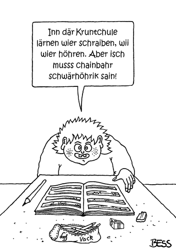 Cartoon: schraiben wii wier höhren (medium) by besscartoon tagged schule,pädagogik,lehrer,pauker,grundschule,schreiben,lernen,hören,rechtschreibung,bess,besscartoon