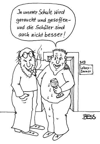 Cartoon: Schulalltag (medium) by besscartoon tagged schule,pädagogik,lehrer,lehrerzimmer,rauchen,saufen,trinken,hauptschule,werkrealschule,realschule,gymnasium,alkohol,schüler,bess,besscartoon