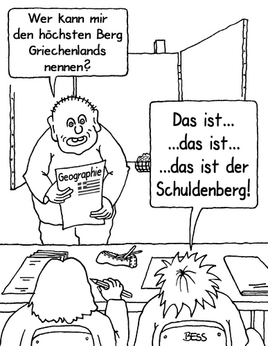 Cartoon: Schuldenberg (medium) by besscartoon tagged schule,geogrphie,griechenland,schuldenberg,lernen,unterricht,lehrer,schüler,pädagogik,erziehung,hauptschule,realschule,gemeinschaftsschule,werkrealschule,gymnasium,pauker,bess,besscartoon