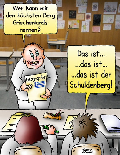 Cartoon: Schuldenberg (medium) by besscartoon tagged schule,geogrphie,griechenland,schuldenberg,lernen,unterricht,lehrer,schüler,pädagogik,erziehung,hauptschule,realschule,gemeinschaftsschule,werkrealschule,gymnasium,pauker,bess,besscartoon