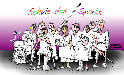 Cartoon: Schule des Sports (medium) by besscartoon tagged besscartoon,bess,gips,krank,gesundheit,bewegung,verletzung,sport,pädagogik,schüler,lehrer,schule