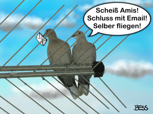 Cartoon: selber fliegen (medium) by besscartoon tagged tauben,brieftauben,fliegen,snowden,amerika,email,computer,internet,nsa,geheimdienst,verrat,usa,eu,lauschangriff,deutschland,bess,besscartoon