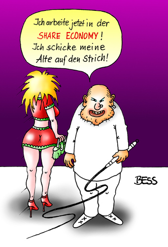 Cartoon: Share Economy (medium) by besscartoon tagged wirtschaft,share,economy,paar,beziehung,strich,prostitution,arbeit,beruf,zuhälter,bess,besscartoon