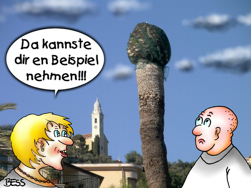 Cartoon: sich ein Beispiel nehmen (medium) by besscartoon tagged frau,mann,paar,beziehung,neid,palme,bess,besscartoon