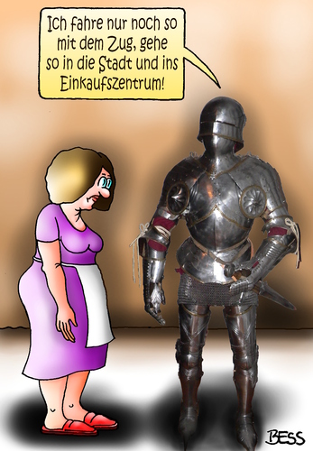 Cartoon: sicher ist sicher (medium) by besscartoon tagged besscartoon,bess,gewalt,reutlingen,einkaufszentrum,zug,stadt,ansbach,münchen,würzburg,ritterrüstung,terrorismus,terror,amoklauf,beziehung,ehe,paar,sicher