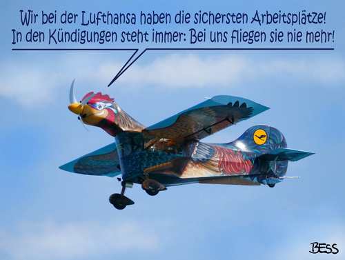 Cartoon: sicherer Arbeitsplatz (medium) by besscartoon tagged lufthansa,fliegen,huhn,arbeitsplatz,kündigung,luftfahrt,flugzeug,bess,besscartoon