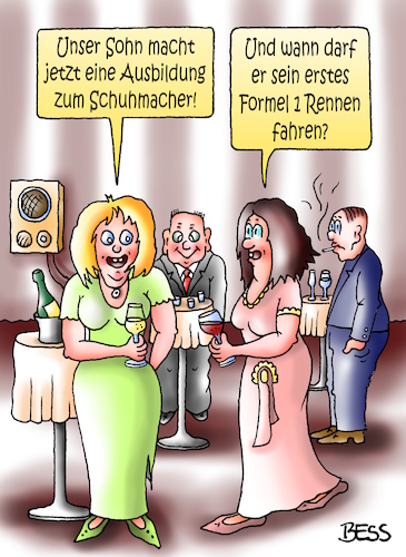 Cartoon: smal talk (medium) by besscartoon tagged frauen,michael,schumacher,schuhmacher,ausbildung,formel1,rennen,motorsport,party,bess,besscartoon