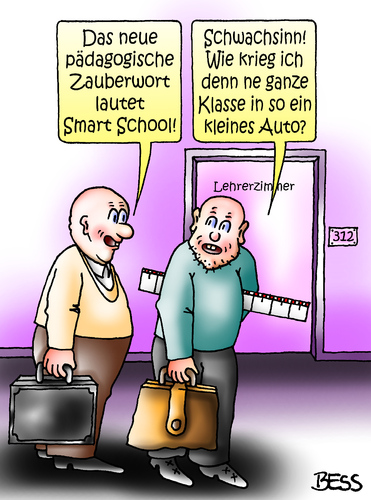 Cartoon: Smart School (medium) by besscartoon tagged schule,pädagogik,lehrer,smart,school,auto,digitalisierung,zauberwort,schwachsinn,pauker,schüler,hauptschule,realschule,bildung,smartphone,gymnasium,bess,besscartoon