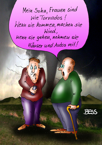 Cartoon: So ist das Leben! (medium) by besscartoon tagged männer,frauen,beziehung,liebe,tornado,wind,auto,haus,bess,besscartoon