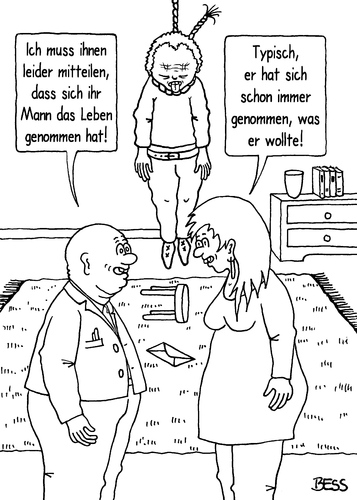 Cartoon: So war er (medium) by besscartoon tagged mann,frau,paar,beziehung,ehe,liebe,tod,sterben,strick,aufhängen,bess,besscartoon