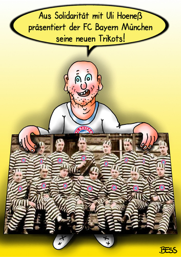 Cartoon: Solidarität (medium) by besscartoon tagged solidarität,trikot,urteil,uli,hoeneß,fc,prozess,bayern,münchen,steuerflucht,fussball,steuer,cd,schweiz,geld,steuerhinterziehung,gericht,präsident,rücktritt,schwarzgeld,strafe,haftstrafe,sträfling,knast,gefängnis,jva,bess,besscartoon