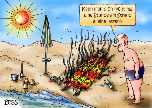 Cartoon: Sonnenbad (medium) by besscartoon tagged man,frau,paar,urlaub,ferien,freizeit,meer,strand,sonne,tod,sterben,beziehung,bess,besscartoon