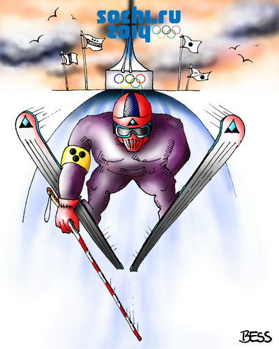 Cartoon: Sotschi (medium) by besscartoon tagged winterolympiade,sotschi,sochi,wintersport,rußland,sport,olympia,blind,blindenstock,blindenbinde,ski,skispringen,schanze,bess,besscartoon