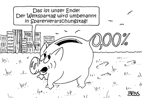 Cartoon: Sparerverarschungstag (medium) by besscartoon tagged geld,sparschwein,zinspolitik,finanzen,sparerverarschungstag,weltspartag,zinsen,sparen,banken,ezb,mario,draghi,bess,besscartoon