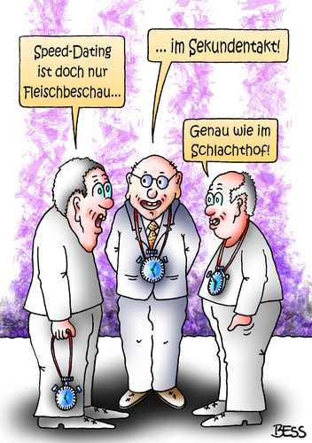 Cartoon: Speed-Dating (medium) by besscartoon tagged männer,frauen,partnerschaft,beziehung,speed,dating,liebe,sexualität,schlachthof,fleischbeschau,bess,besscartoon