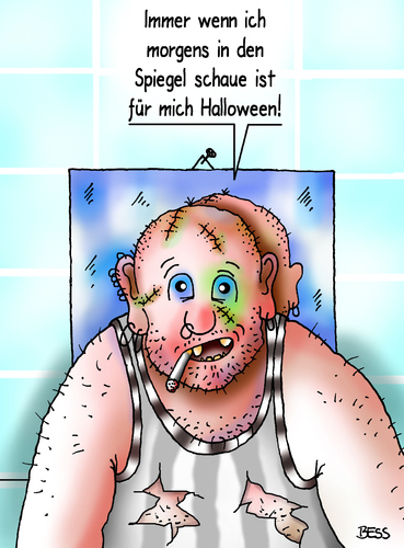 Cartoon: Spieglein Spieglein an der Wand (medium) by besscartoon tagged spieglein,besscartoon,bess,aussehen,halloween,spiegel,mann