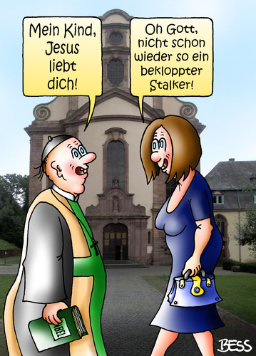 Cartoon: Stalking (medium) by besscartoon tagged jesus,stalking,stalker,religion,liebe,pfarrer,christentum,kirche,katholisch,nachstellung,bess,besscartoon