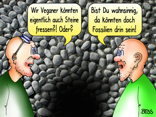 Cartoon: Steine fressen (medium) by besscartoon tagged veganer,vegetarier,essen,steine,fossilien,bess,besscartoon