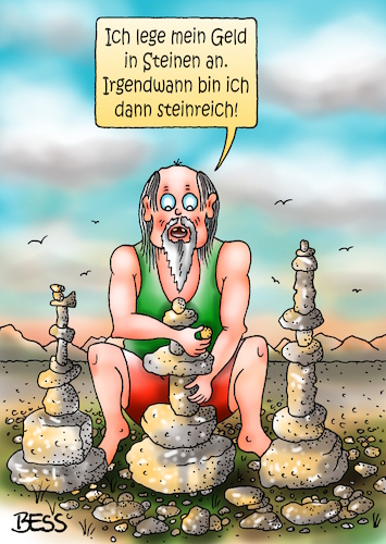 Cartoon: steinreich (medium) by besscartoon tagged geld,finanzen,geldanlage,kapitalanlage,reich,arm,steine,steinreich,bess,besscartoon