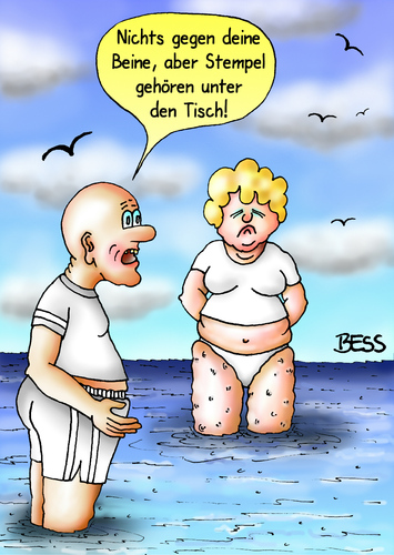 Cartoon: Stempel gehören unter den Tisch (medium) by besscartoon tagged mann,frau,paar,beziehung,liebe,urlaub,beine,stempel,schönheit,alter,ferien,bess,besscartoon