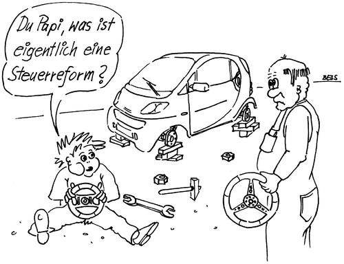 Cartoon: Steuerreform (medium) by besscartoon tagged vater,sohn,steuerreform,politik,lenkrad,bess,besscartoon