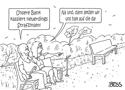 Cartoon: Strafzinsen (medium) by besscartoon tagged geld,finanzen,euro,strafzinsen,minuszinsen,banken,ezb,dragi,zinsen,sparer,bess,besscartoon