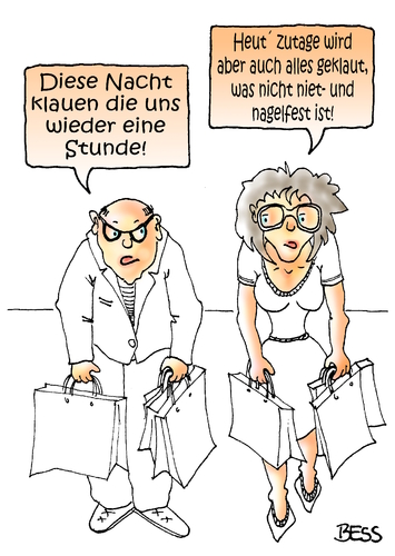 Cartoon: Stunden-Klau (medium) by besscartoon tagged zeit,zeitumstellung,uhr,stunde,weiter,sommerzeit,winterzeit,klauen,diebstahl,bess,besscartoon