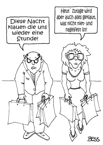 Cartoon: Stunden-Klau (medium) by besscartoon tagged zeit,zeitumstellung,uhr,stunde,weiter,sommerzeit,winterzeit,klauen,diebstahl,bess,besscartoon