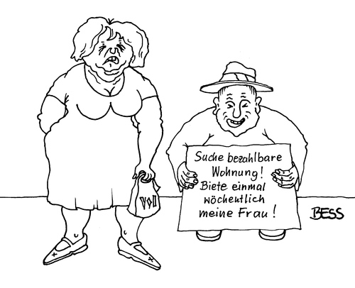 Cartoon: Suche bezahlbare Wohnung (medium) by besscartoon tagged besscartoon,bess,geld,unsozial,sozial,vermieter,mieter,miete,verkehr,beziehung,paar,familie,unbezahlbar,wohnungsbau,wohnungsnot,wohnen