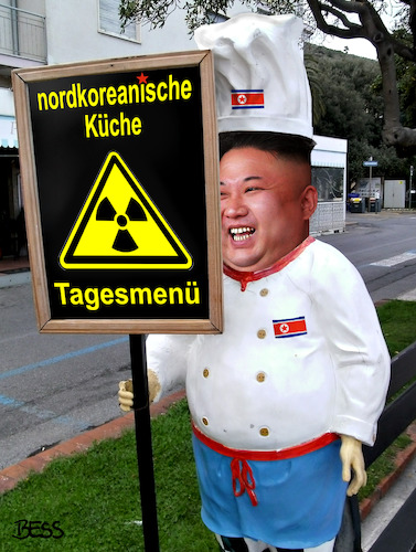 Cartoon: Tagesmenü (medium) by besscartoon tagged nordkorea,koreanische,küche,kim,jong,un,krieg,frieden,atomare,bedrohung,raketentest,wasserstoffbombe,gewalt,atombombe,bess,besscartoon