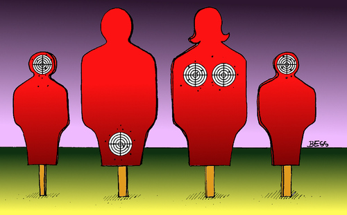 Cartoon: Tatort Familie (medium) by besscartoon tagged familie,vater,mutter,kinder,gewalt,waffen,zielscheibe,schießtand,bess,besscartoon