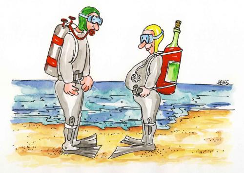 Cartoon: Tauchvergnügen (medium) by besscartoon tagged männer,meer,wasser,wein,tauchen,besscartoon,bess