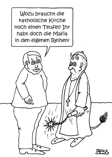 Cartoon: teuflisch (medium) by besscartoon tagged kirche,religion,vatikan,teufel,mafia,rom,vatikanbank,korruption,katholisch,gewalt,bess,besscartoon