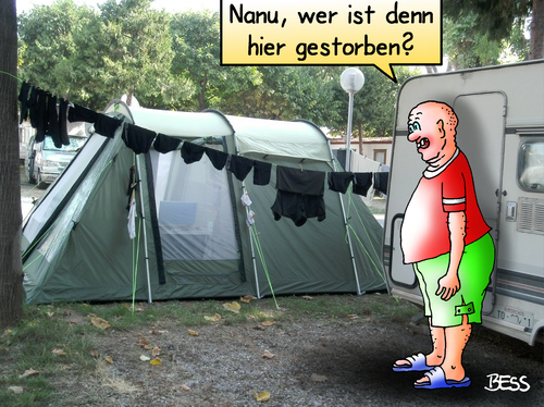 Cartoon: Todesfall (medium) by besscartoon tagged camping,zelt,zelten,urlaub,wäsche,wäscheleine,tod,sterben,ferien,sommer,freizeit,bess,besscartoon