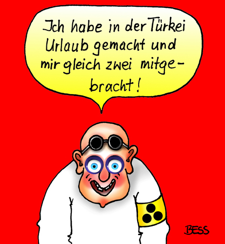 Cartoon: Türkei-Souvenir (medium) by besscartoon tagged türkei,blaue,augen,urlaub,nazar,amulett,sehen,blind,blindheit,blindenbinde,glasauge,bess,besscartoon