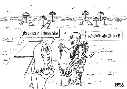 Cartoon: Urlaub in Sousse (medium) by besscartoon tagged strand,gewalt,ferien,urlaub,meer,bess,tunesien,sousse,terror,is,besscartoon