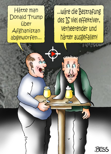 Cartoon: Vater aller Bomben (medium) by besscartoon tagged amerika,donald,trump,präsident,gewalt,vergeltung,usa,militär,waffen,bombe,megabombe,moab,mutter,afghanisten,abwurf,terrorismus,terror,milizen,is,islamischer,staat,bess,besscartoon