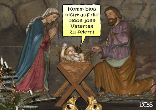 Cartoon: Vatertag (medium) by besscartoon tagged maria,josef,jesus,vatertag,christi,himmelfahrt,religion,christentum,feiertag,kirche,bess,besscartoon
