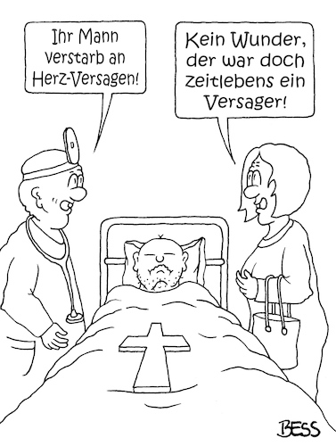 Cartoon: Versager (medium) by besscartoon tagged paar,beziehung,ehe,versager,krankenhaus,mann,frau,arzt,tod,sterben,herzversagen,bess,besscartoon