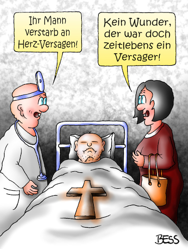 Cartoon: Versager (medium) by besscartoon tagged paar,beziehung,ehe,versager,krankenhaus,mann,frau,arzt,tod,sterben,herzversagen,bess,besscartoon