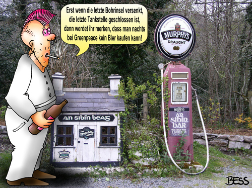 Cartoon: Vision (medium) by besscartoon tagged bier,mann,tankstelle,saufen,trinken,alkohol,irland,bohrinsel,greenpeace,bess,besscartoon