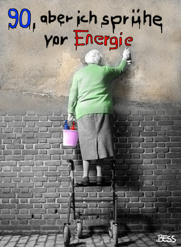 Cartoon: vor Energie sprühen (medium) by besscartoon tagged alt,alter,90,energie,sprühen,rollator,frau,bess,besscartoon