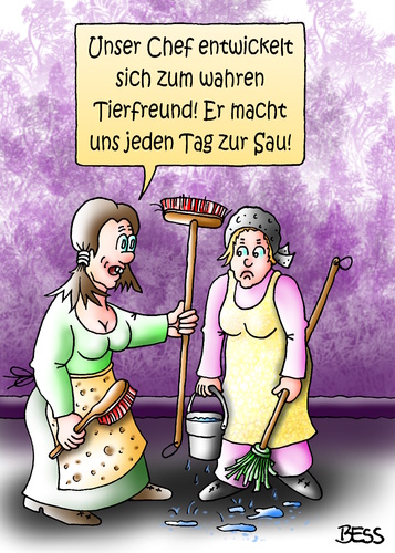 Cartoon: wahrer Tierfreund (medium) by besscartoon tagged machen,sau,zur,tierfreund,wahrer,chef,putzfrauen,frauen,besscartoon,bess,rücksichtslosigkeit,unfreundlichkeit,macht,wirtschaft