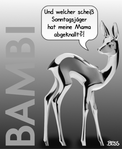 Cartoon: Waidmannsheil (medium) by besscartoon tagged tiere,bambi,reh,mutter,mama,kind,abgeknallt,gewalt,jäger,sonntagsjäger,jagd,bess,besscartoon