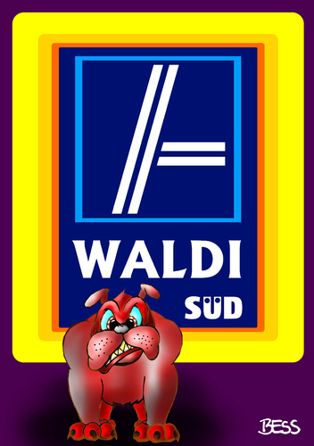 Cartoon: Waldi Süd (medium) by besscartoon tagged aldi,süd,einkaufen,discounter,lebensmittel,billig,konsum,hund,waldi,bess,besscartoon
