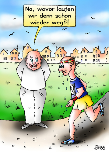 Cartoon: weglaufen (medium) by besscartoon tagged mann,sport,laufen,marathon,fitness,bess,besscartoon